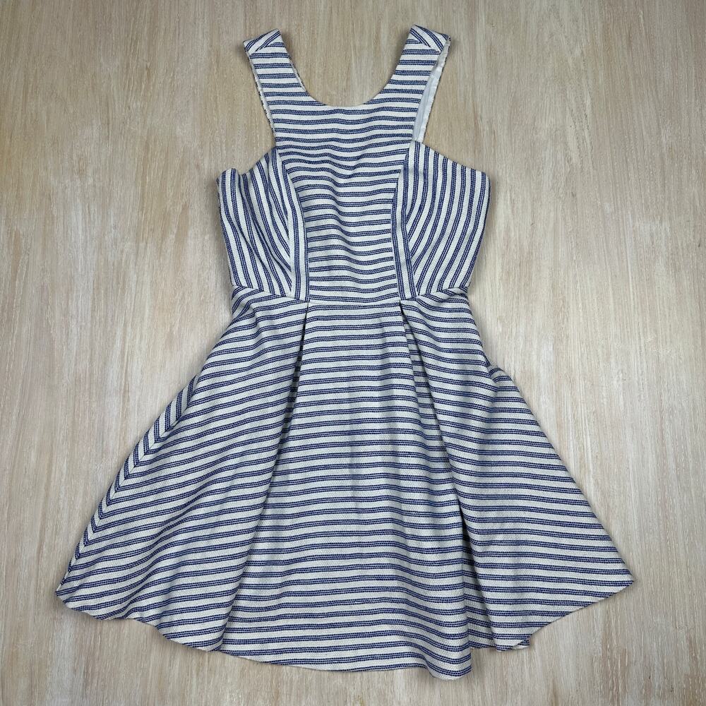 BCBGeneration Blue & White Tweed Striped Sleeveless Nautical Casual Mini Dress 2